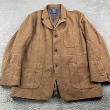 Pendleton Blazer Mens XL Brown Tweed Merino Wool Plaid Unstructured Sport Coat