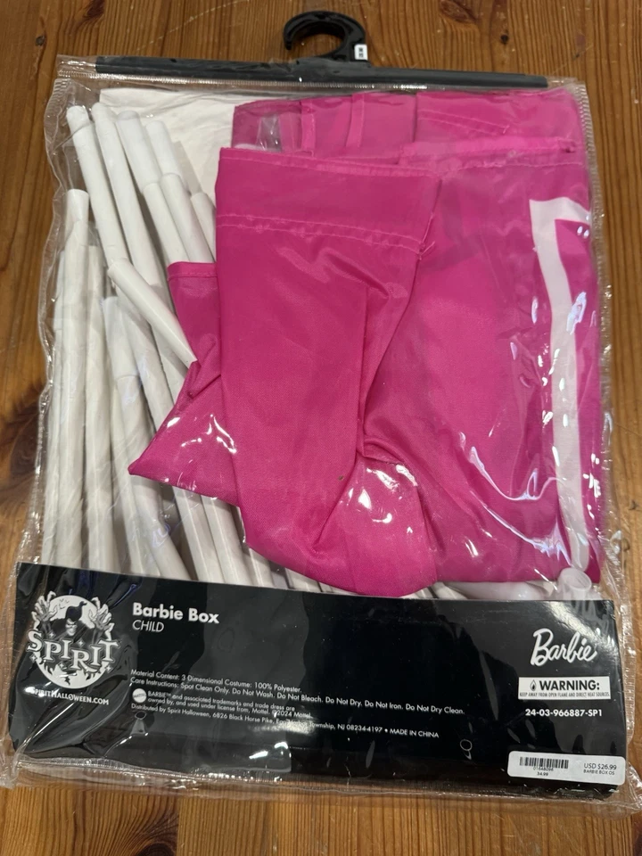 Youth Barbie Pink Box Halloween Costume Child One Size WITH DRESS SHOES WIG!!!! - Image 4 of 4