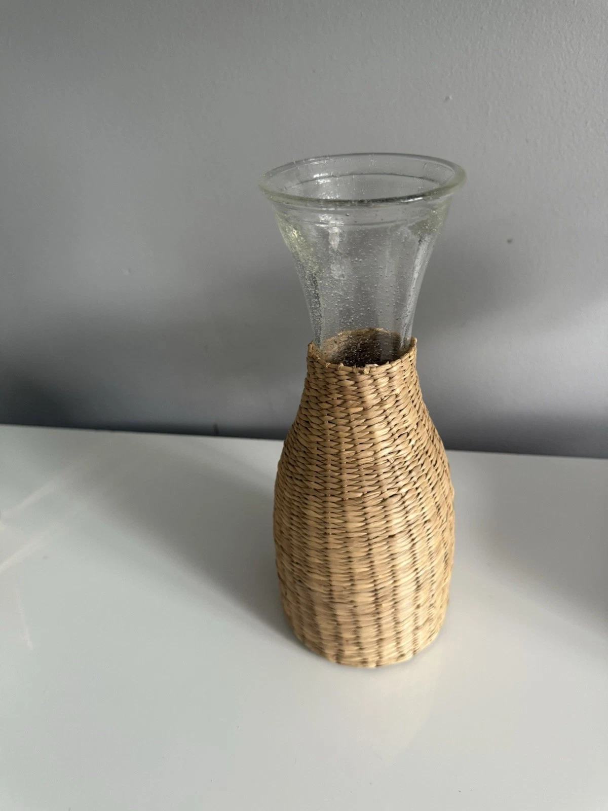 Boho Bohemian Tall Woven Straw Glass Vase