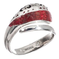 925 Sterling Silver Bright Red Coral Sterling Sz 9 Ring