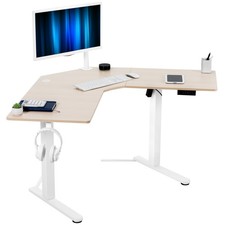VIVO Electric 47" x 47" Corner Standing Desk, Light Wood Table Top, White Frame