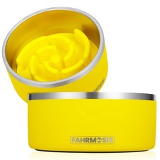 FAHRMOSIS 64 OZ Dog Bowl with Slow Feeder Insert Stainless 64 OZ, Yellow