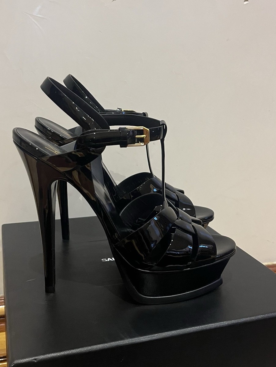 Saint Laurent Tribute Platform Sandals Patent Leather Black EU38