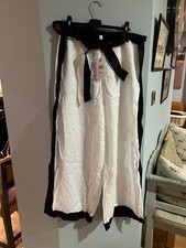 Reiss white linen trousers with black trim and full length leg splits, size 16