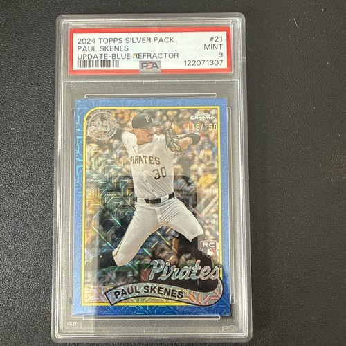 2024 Topps Chrome Silver Pack Paul Skenes RC Blue Refractor SP#/150 PSA 9