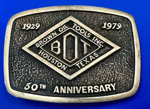Vintage Brown Oil Tools Inc Houston Texas Co Belt Buckle By Blue Bayou Brass
