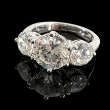 vtg sterling silver three stone clear cubic zirconia cz ring size 6