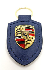 Porsche Blue Leather Colour Crest Keyring Key Ring - Genuine Porsche 