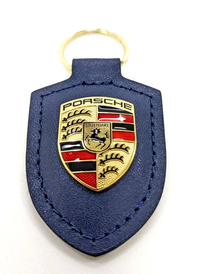 Porsche Blue Leather Colour Crest Keyring Key Ring - Genuine Porsche