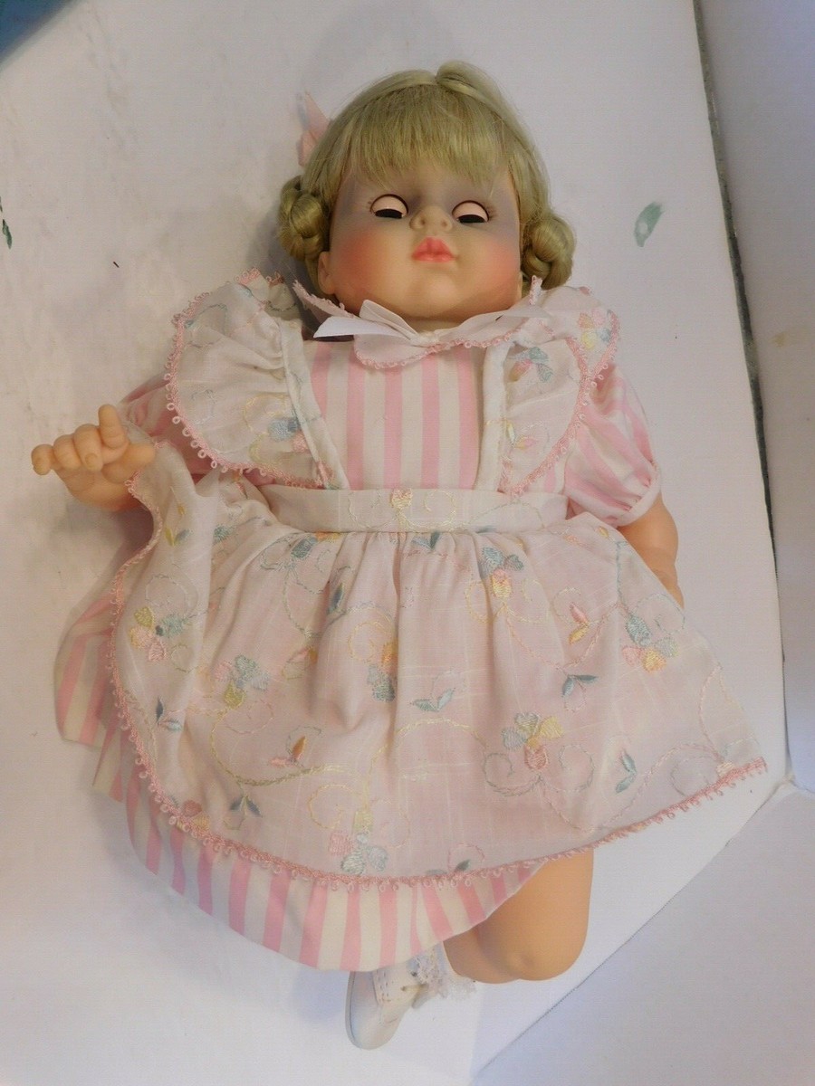 Vintage 14” Madame Alexander Pink Stripe Pussy Cat Doll 1994 Blond