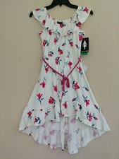 Women's Floral Print Walk Through Flounce Knit Maxi Dress - White/Magent - 8 &10