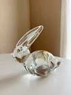 Murano Italy Etched Signed Licio Zanetti Clear Glass Rabbit Paperweight Vintage