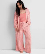 State of Day Women's 2 Piece Fluid Knit Pajama Set Pink White Stripes M 22290