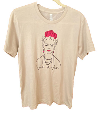 Unisex Viva La Vida Mexico Art T-Shirt Novelty Beige Pink and Black Large
