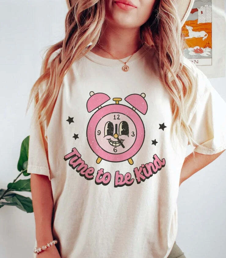 TIME TO BE KIND Pink Cream Graphic T Shirt Tee Fall Cute Bella Canvas S XL New