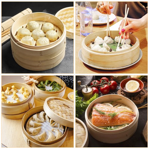 1/2Pcs Bamboo Steamer Basket Handmade Bamboo Dumpling Steamer 10 Inch flTVc - Picture 8 of 14