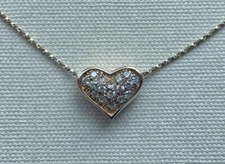 Vintage FAS Sterling Vermeil Pave Heart Pendant Love Necklace 18”
