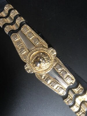 ?Judith LeiberGold Lion Head SignedSnakeSkinAdjustableNavyBlueBelt PristineAsNEW Judith Leiber Gold Medallion Lion Head Buckle Adjustable  main image 4