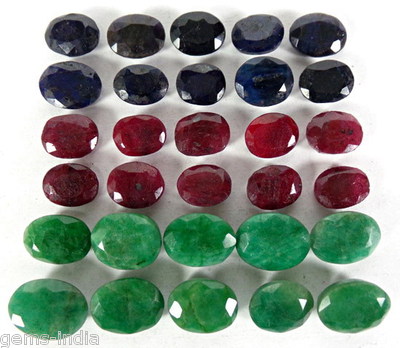 290 Ct+ 30 Pcs Natural Red Ruby Green Emerald Blue Sapphire All