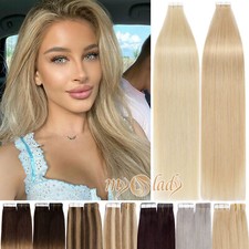 Thick 100G Tape In Russian Remy Human Hair Extensions Full Head Skin Weft Blonde