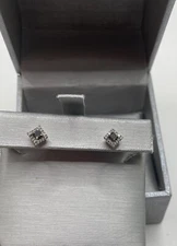 14K White Gold Square Earrings Studs With Black And White Diamonds, Zales