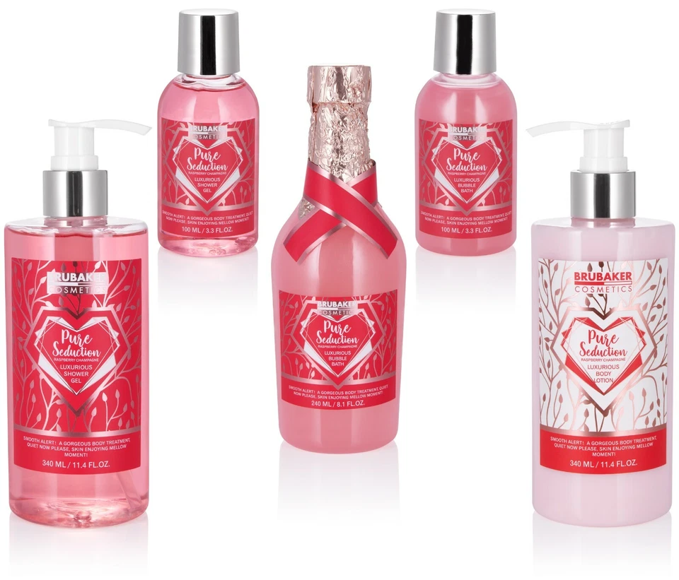 BRUBAKER 6 Pcs Womens Ladies Gift Set Raspberry Champagne Spa in Wire Basket - Image 3 of 4