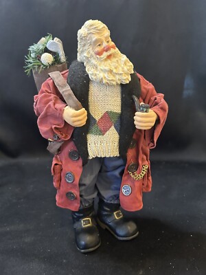 Clothtique Possible Dreams 10'' Santa w/Golf Bag Clubs Sweater Pipe EUC