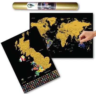 A3 Scratch Off World AND UK Map with Flags background - Deluxe Edition - 2 PACK - Image 1 of 4