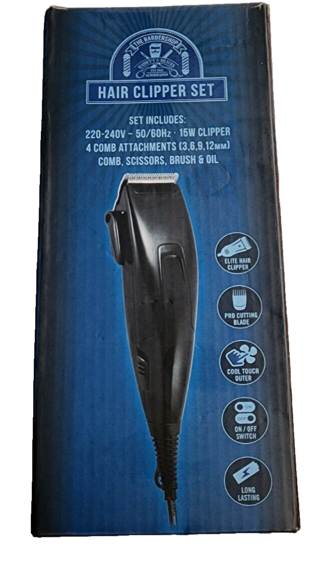 The Barbershop Hair Clipper Set - 15W Clipper 4 Comb Attachments Comb Scissors