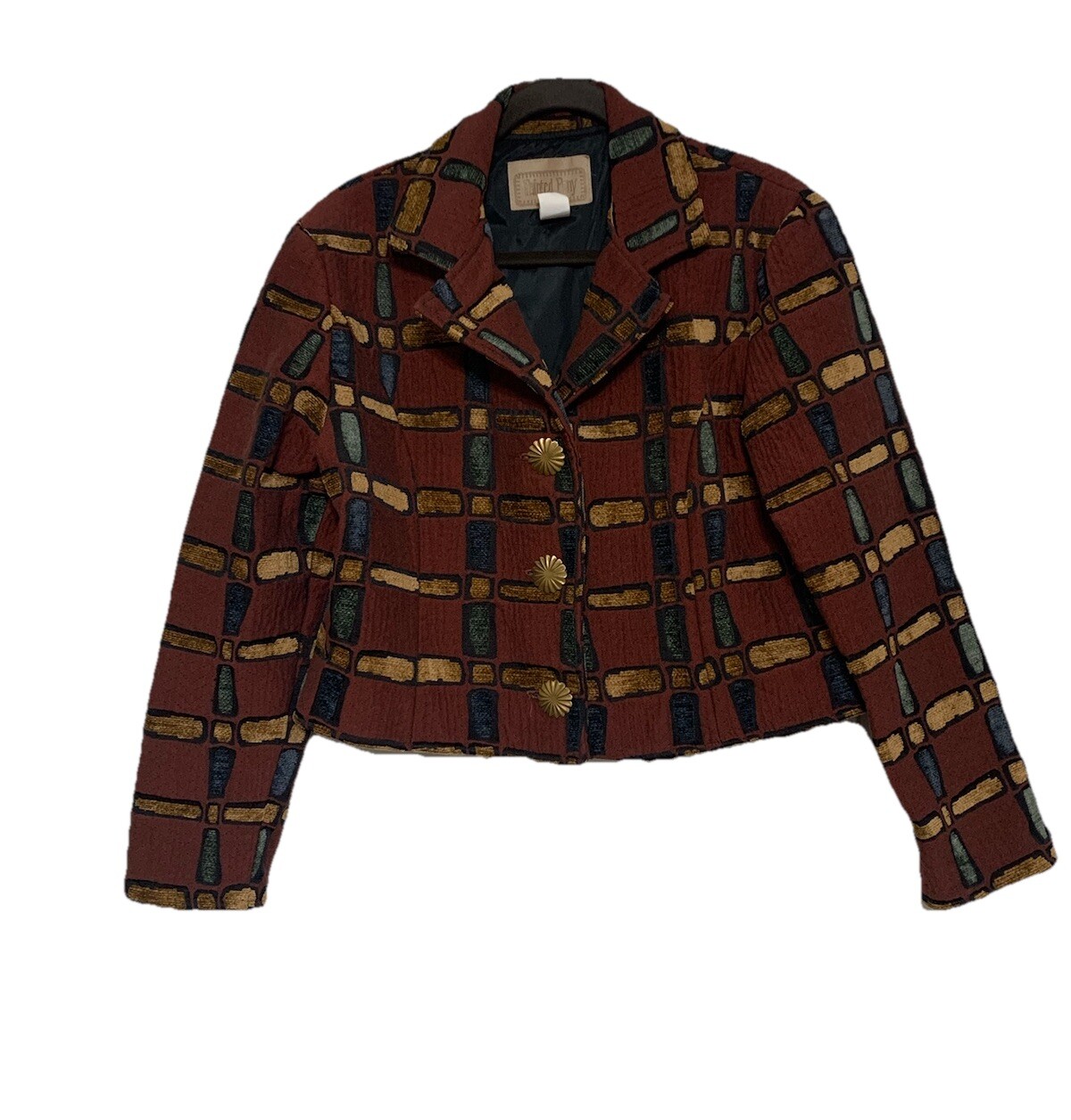 Giacca blazer vintage dipinto pony boho artsy velluto a coste patchwork bottoni freddi L