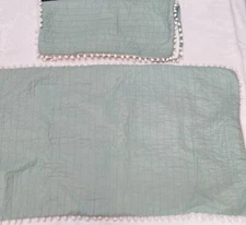 Levtex Home 2 King Quilted  Pillow Shams Green Mini Pom-Poms Tie Closure