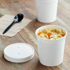 16 oz Disposable White Paper Soup Containers with Paper Lids or without