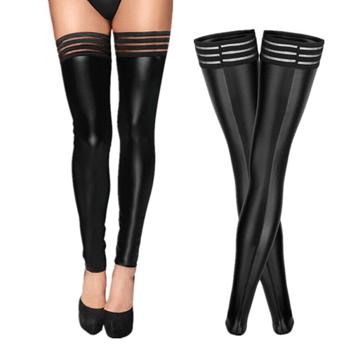 Faux Leather Stockings Black Socks | eBay
