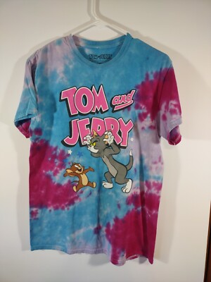 Tom & Jerry Cartoon Cat & Mouse 100% Cotton T-Shirt, Size M, Tie Dyed