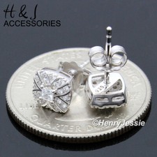 MEN WOMEN 925 STERLING SILVER 7X7MM ICY BLING CZ 3D SILVER STUD EARRING AE222