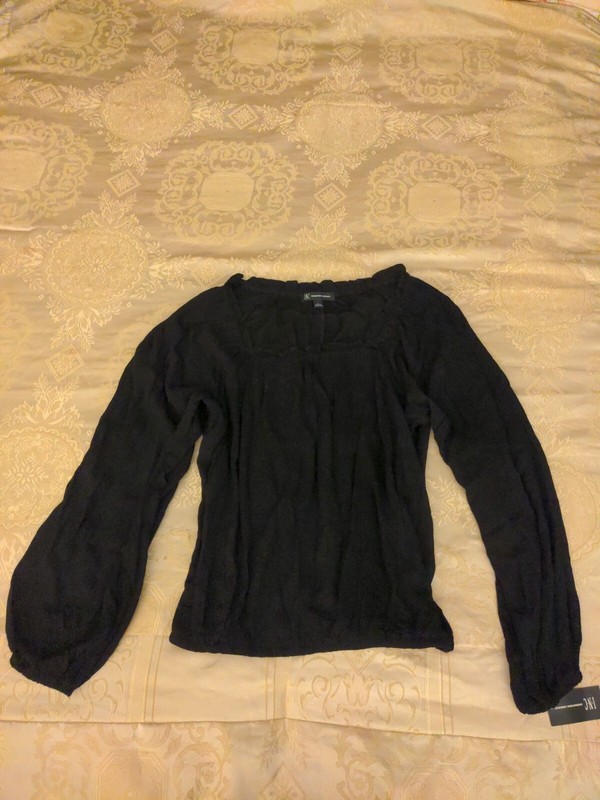 NWT_INC. (Macy's) Blouson Black Top, Large, Long Sleeve, Elastic Waist & wrists