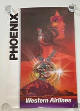 Vintage Original Western Airlines Phoenix AZ Poster Bob Peak Ladies Profile Face