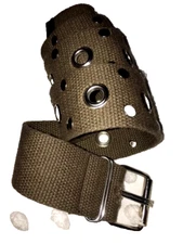 Grommet Studded Belt Army Green Canvas, Wide 34-38 