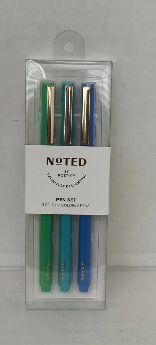 NOTED by Post-it 3 Felt Tip Colored Pens 3 count. new in box. variety  colors