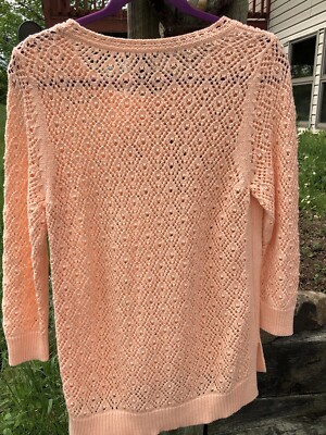 Architect Crochet Sweater top L Orange Boat neck 3/4 sleeve
