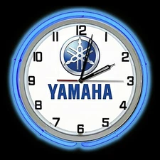 Yamaha Sign 19" Blue Double Neon Clock Motorcycle ATV Jet Ski UTV Dirt Bike