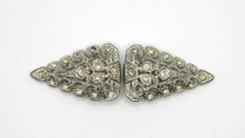 Vtg Antique Silvertone Shoe Dress Sweater Clips w Rhinestones 1-3/4" Deco