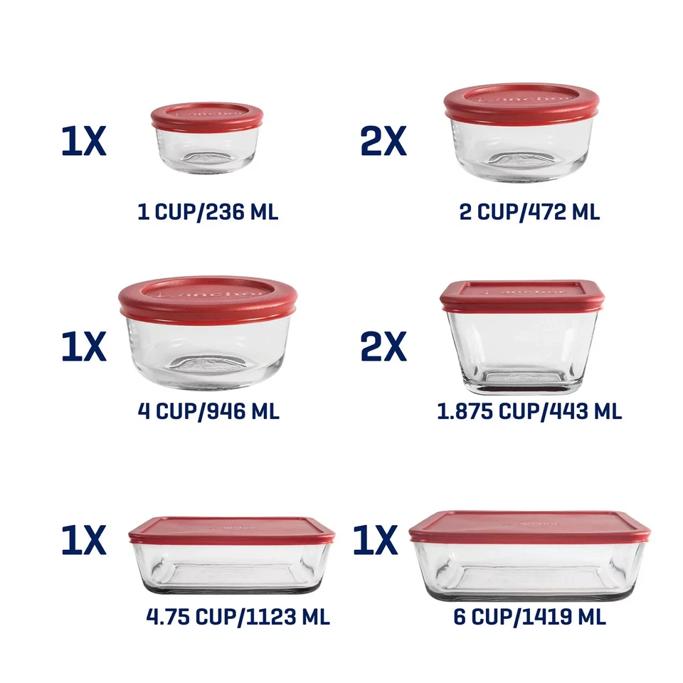 Anchor Hocking SnugFit Glass Food Storage Containers with Lids, 16 Piece Set - Image 2 of 4