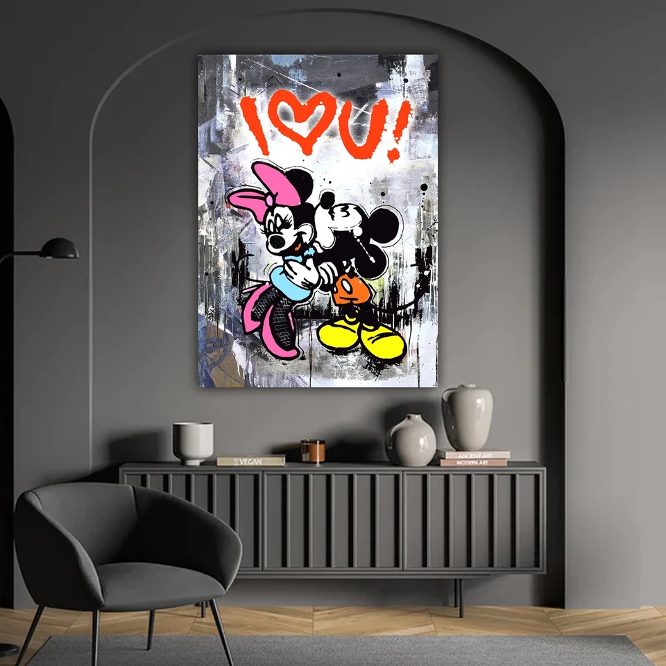 Arte pop de Disney, impresiones románticas en lienzo, arte callejero, arte graffiti de Mickey Minnie Foto 2 de 4