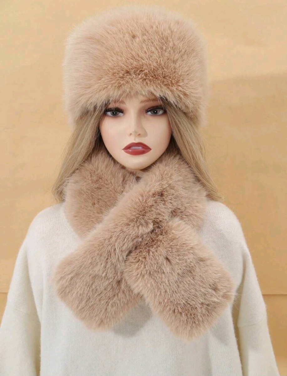 NWT Super Furry Faux Fur Russian Style Hat & Scarf Set | eBay display picture 2
