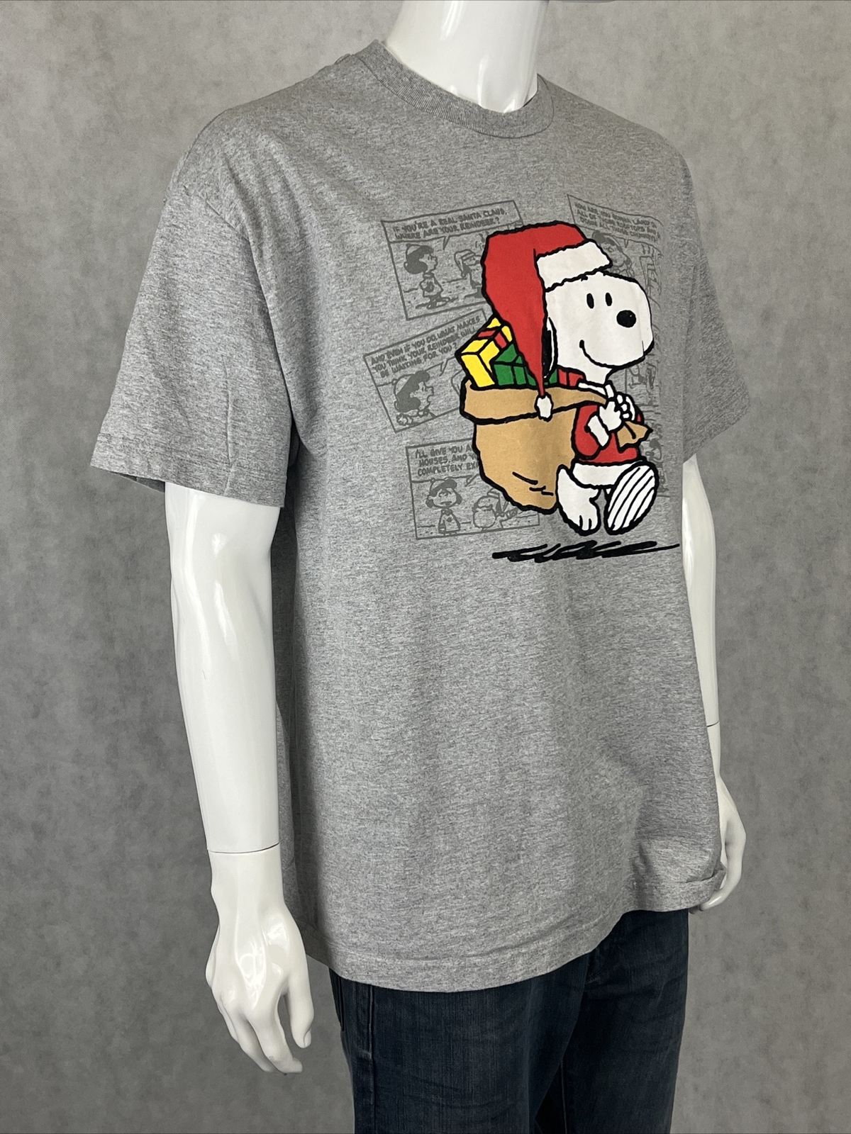 Peanuts Santa SNOOPY Velvet Outline Comic Strip Tshi… Gem