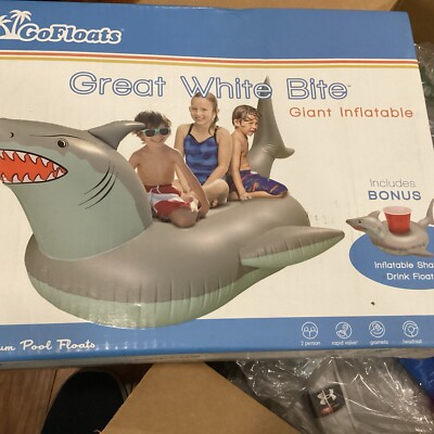 Go Floats Ride  On Jumbo Shark  - Over 6ft! Pool Float. Free Drink Float! NIB