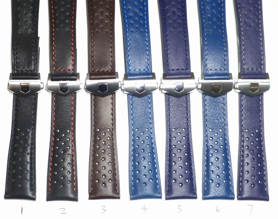 Pulseira de relógio de couro genuíno perfurado 20 mm com fecho para TAG HEUER - Imagem 2 de 4