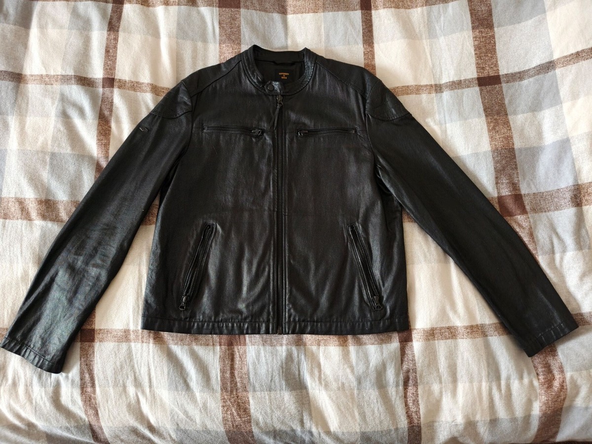 SUPERDRY Vintage Coated Denim Racer Jacket BLACK XL NEW UK