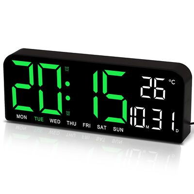 10'' LED Digital Wall Clock with Temperature Countdown Auto Dimmer Snooze
